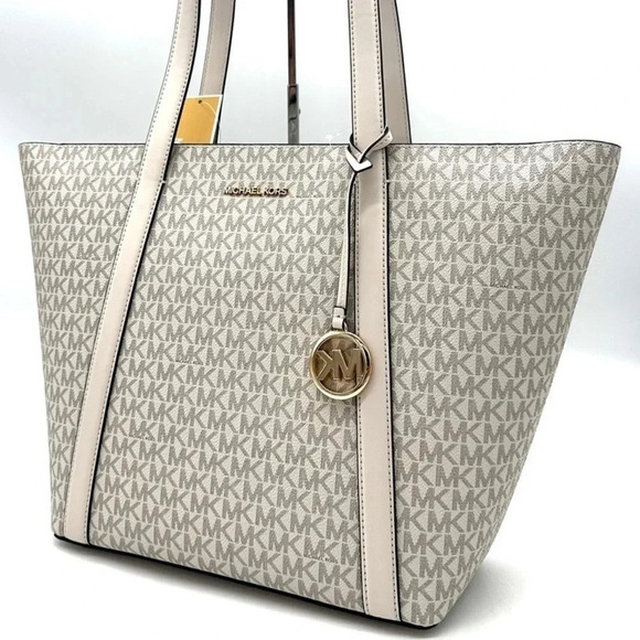 Michael Kors Pratt Large Signature Logo Tote Bag Light Cream Multi - Picture 1 of 11